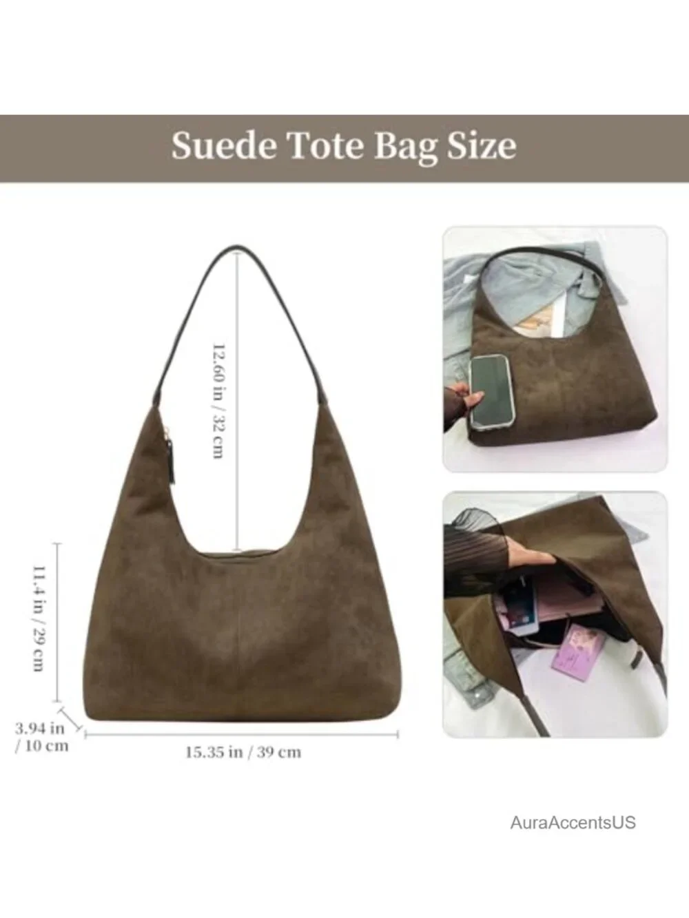 Faux Suede Tote Bag Women Hobo Shoulder Crossbody Work Handbag